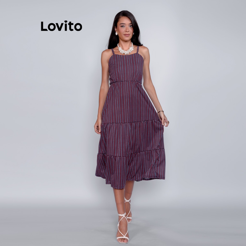 Lovito Vestido Feminino Midi Alcinha Decote Reto DRB15681598 — Moda Feminina