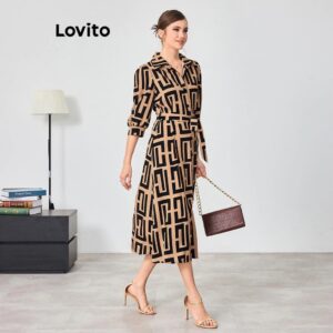 Lovito Vestido Feminino Midi Estampado com Amarração BRDRB15BR098