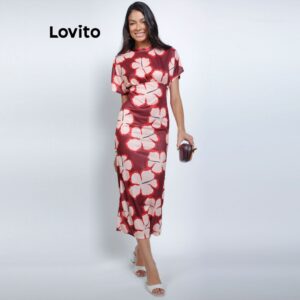 Lovito Vestido Feminino Midi Estampado Gola Fechada DRB1406BRL1436