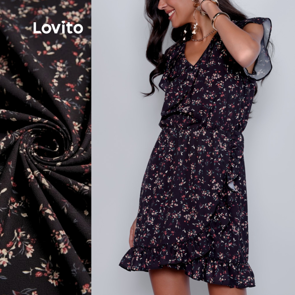 Lovito Vestido Feminino Transpassado Romântico Estampa Floral