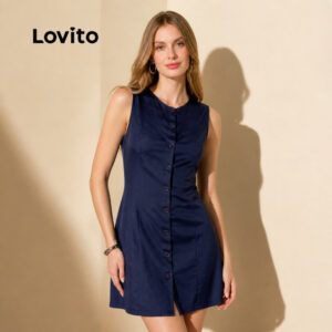 Lovito Vestido Feminino Tubinho com Botões Frontais DRB830BRL860