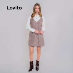 Lovito Vestido Feminino Tubinho Xadrez DRB18121842