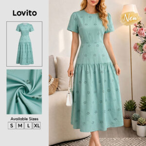 Lovito Vestido Feminino Verdeclaro Floral Casual Com Zíper Linha