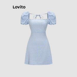 Lovito Xadrez Férias Vestido Feminino Com Cadarço Vestido De Verão