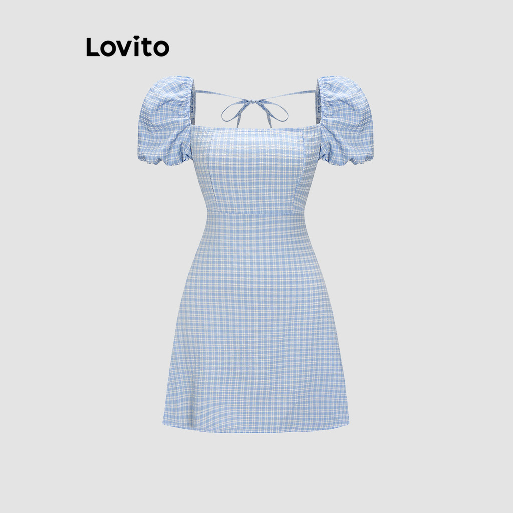 Lovito Xadrez Férias Vestido Feminino Com Cadarço Vestido De Verão