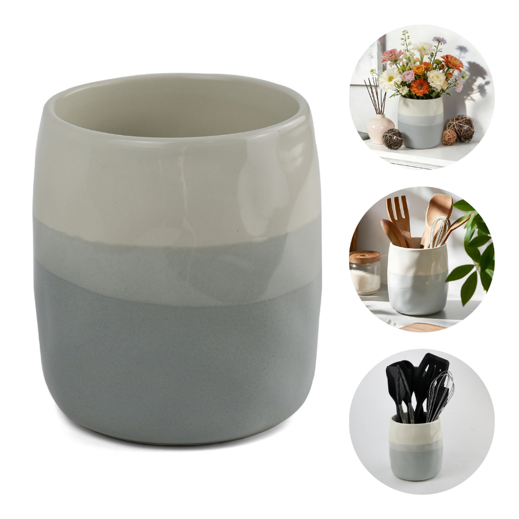 Lumai Vaso Cerâmica Stoneware Porta Utensílios Cozinha Cachepot