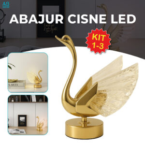 Luminária Abajur Cisne de Cristal Luxuoso Dourado Led Moderno Luz
