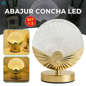Luminária Abajur Concha de Cristal Luxuoso Dourado Led Moderno 3 Tons
