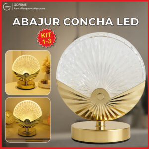 Luminária Abajur Concha de Cristal Luxuoso Dourado Led Moderno 3 Tons