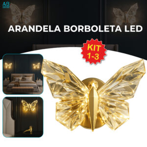 Luminária Arandela Borboleta Led Cristal Dourada de Luxo Moderna Luz