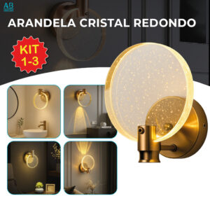 Luminária Arandela Cristal Led Redonda Dourada de Luxo Moderna Luz