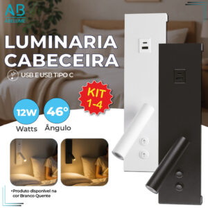 Luminária Arandela para Cabeceira Led 12W Com Carregamento USB Luz