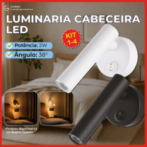 Luminária Arandela para Cabeceira Led 2W Recarregável Luz Quente