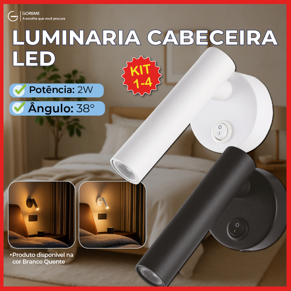 Luminária Arandela para Cabeceira Led 2W Recarregável Luz Quente — Decoração