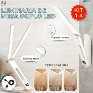 Luminária Articulada com 2 Aberturas Led Abajur de Mesa Recarregável