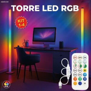 Luminária de Chão RGB LED 5050 2 Torre Inteligente com Controle 9.6W