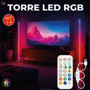 Luminária de Chão RGB LED 5050 2 Torre Inteligente com Controle 9.6W