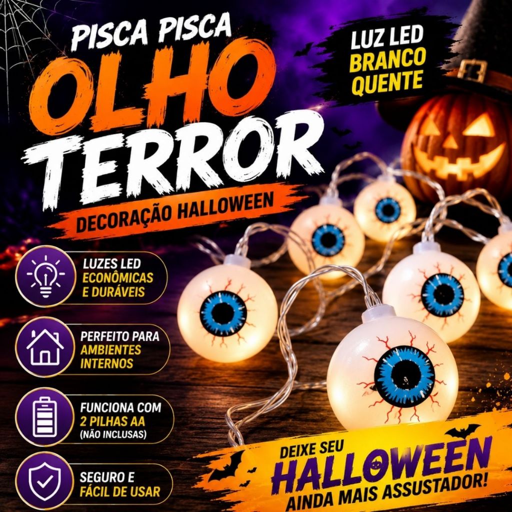 Luminária De Led Varal Decorativo Halloween Dia Das Bruxas Decoração
