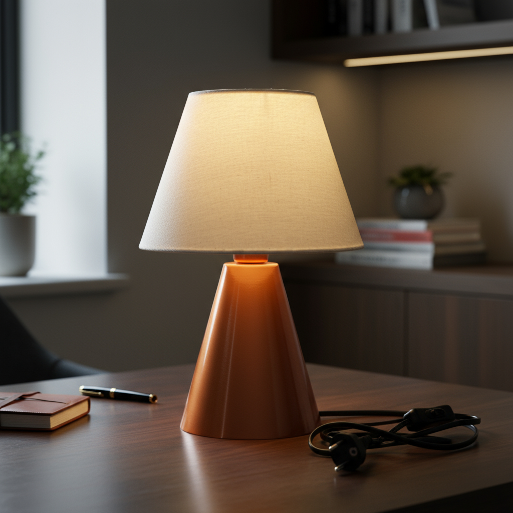 Luminária de mesa abajur Cone Cobre alumínio com cúpula tecido — Decoração