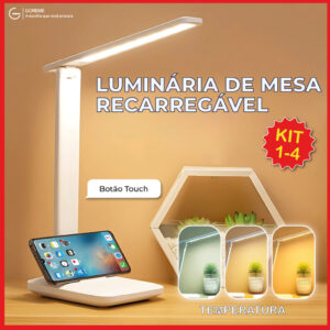 Luminária de Mesa Abajur Led Ajustável Botão Touch 3 Tons de Luz