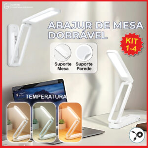 Luminária de Mesa Abajur Led Dobrável Recarregável USB Com 3 Tons de
