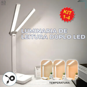 Luminária de Mesa Abajur Led Leitura Dupla 3 Tons de Luz Recarregável