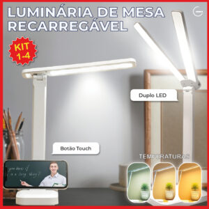 Luminária de Mesa Abajur Led Recarregável Portátil USB Duplo Led