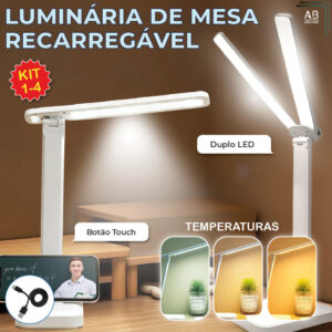 Luminária de Mesa Abajur Led Recarregável Portátil USB Duplo Led