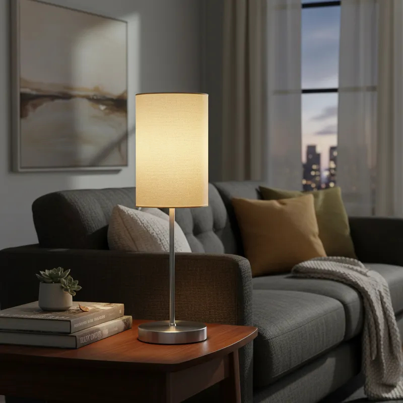Luminária de Mesa Abajur Redondo Escovado Com Interruptor com Cúpula — Decoração
