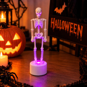 Luminária de Mesa Esqueleto Halloween LED Colorido Enfeite Decorativo
