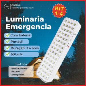 Luminária Emergência Lâmpada 60 Leds Recarregável Bivolt Luz Branca