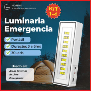 Luminária Emergência Lâmpada Portátil 30 Leds Recarregável Bivolt Luz