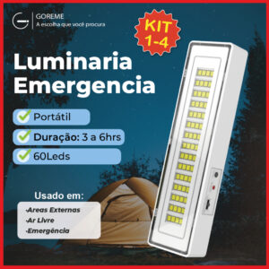 Luminária Emergência Lâmpada Portátil 60 Leds Recarregável Bivolt Luz