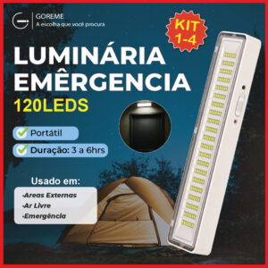 Luminária Emergência Portátil 120 Led Pro 15W Branco Frio Bivolt