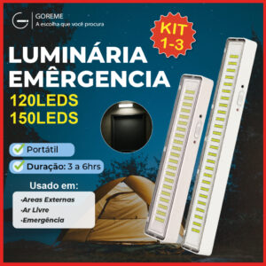 Luminária Emergência Portátil 120 ou 150 Led Pro Branco Frio Bivolt