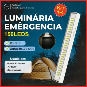 Luminária Emergência Portátil 150 Led Pro 20W Branco Frio Bivolt
