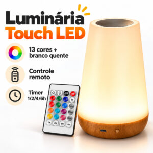 Luminária LED de Mesa Touch RGB 13 Cores Recarregável USB com