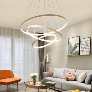Luminária Lustre Pendente De Teto Moderno Led Orbital 3 Anéis Arcos