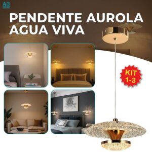 Luminária Lustre Pendente Led Água Viva Dourado Luz Quente Bivolt