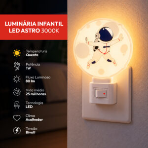 Luminária Mini Abajur Luz Noturna 1w 3000k Astronauta, Bola