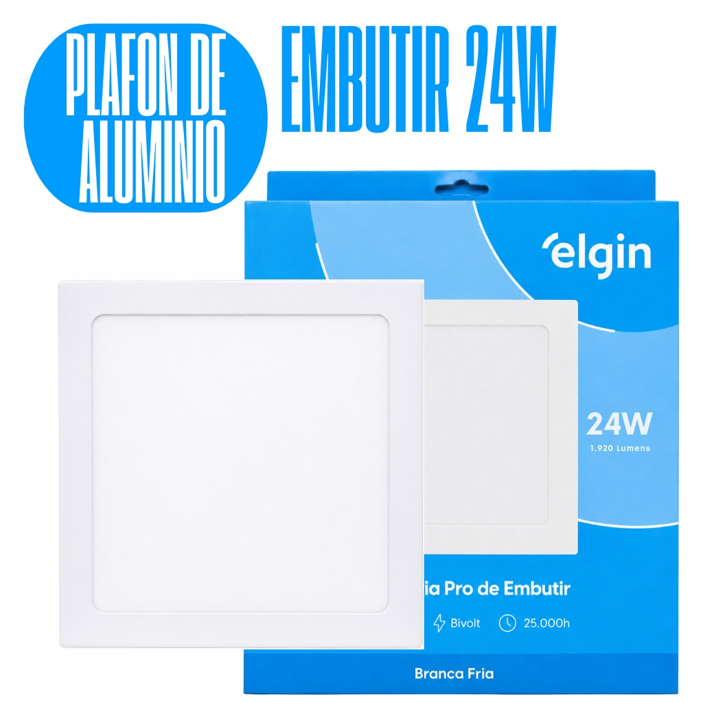 Luminária Painel Plafon Pro Slim Aluminio Embutir Quadrado Led 24w