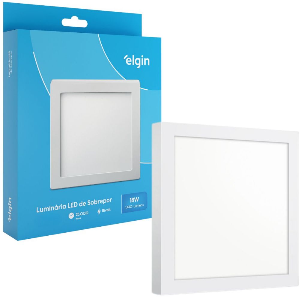 Luminária Painel Plafon Sobrepor Quadrado Led 18w Bivolt Elgin