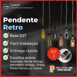 Luminária Pendente A8 Cor Dourado Verde Antigo Vermelho Antigo Preto