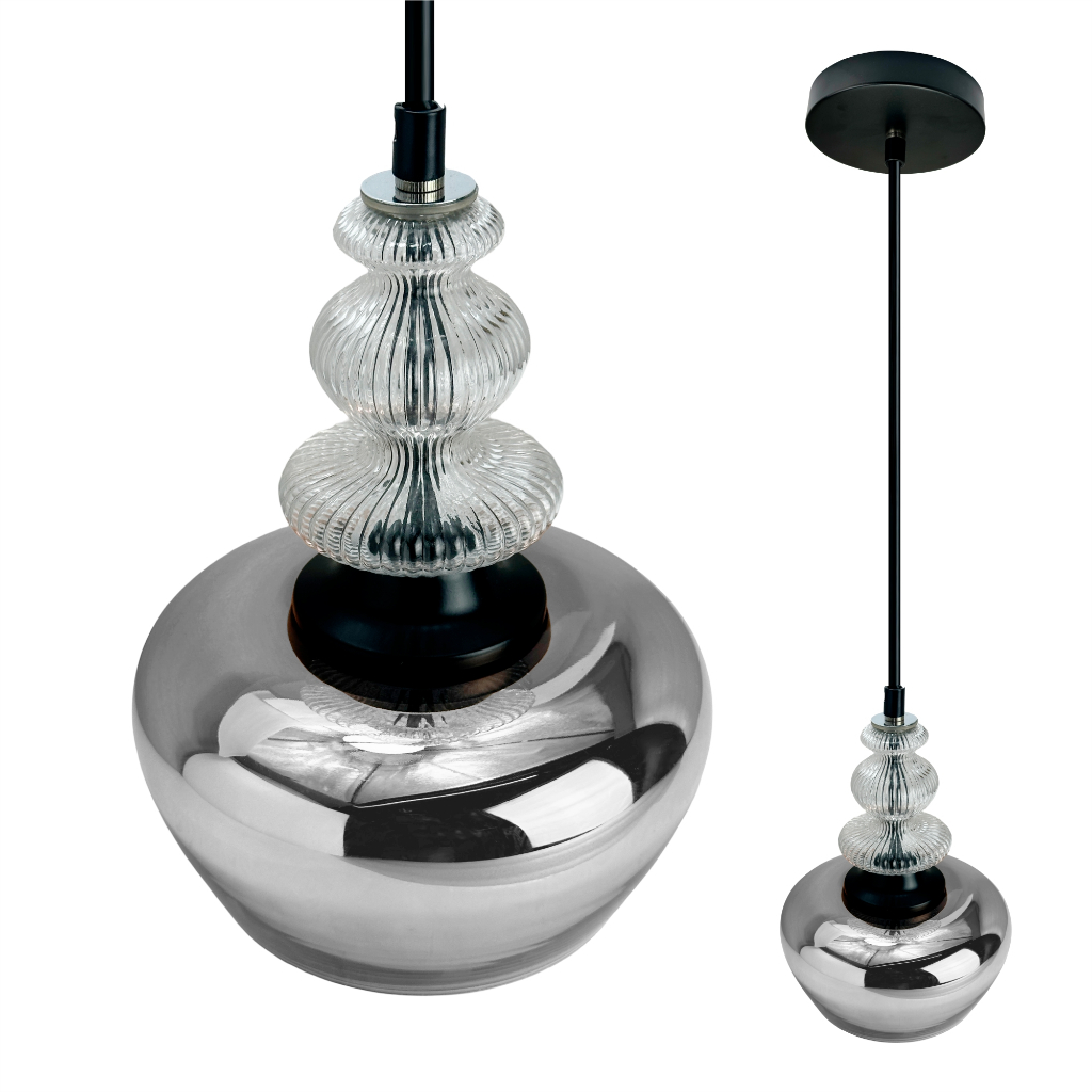 Luminária Pendente Clear Cromo de Vidro Inowar Tamanho de 1,40cm Sala