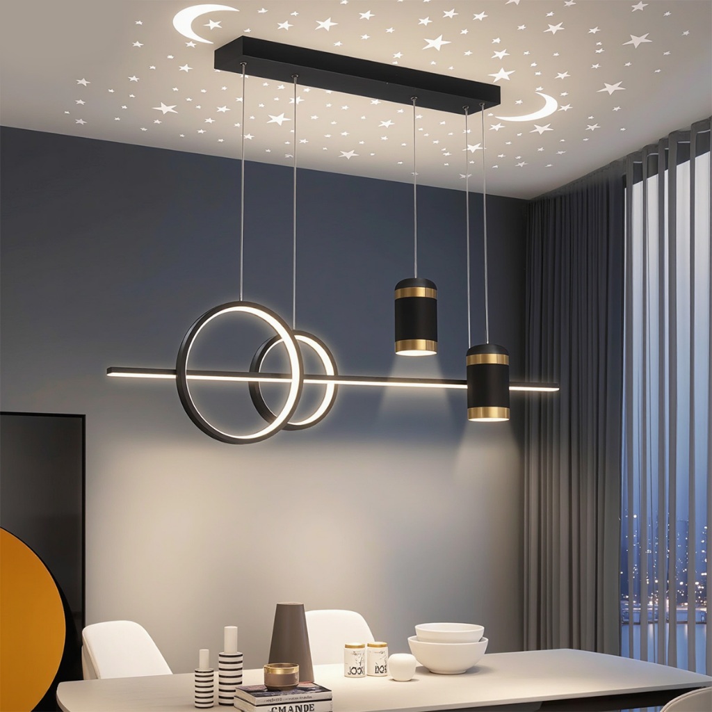 Luminária Pendente LED Moderna Tricolor, Efeito Céu Estrelado