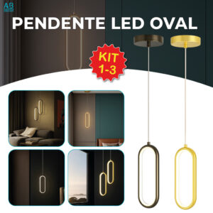 Luminária Pendente Led Oval Dourada e Preta de Luxo Moderna Luz