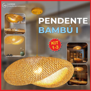 Luminária Pendente Lustre Bambu de Luxo Tamanho Grande Moderna Com