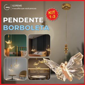 Luminária Pendente Lustre Borboleta de Luxo Cristal Dourada Moderna 3 — Decoração