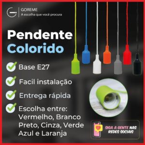 Luminária Pendente Luz LED D1 Colorido Vermelho Branco Preto Cinza