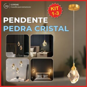 Luminária Pendente Pedra de Cristal Led de Luxo Moderno Dourado 3